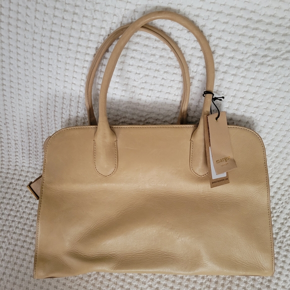 Margot New York Genuine Leather Bowling Bag in color Sand - Picture 2 of 8